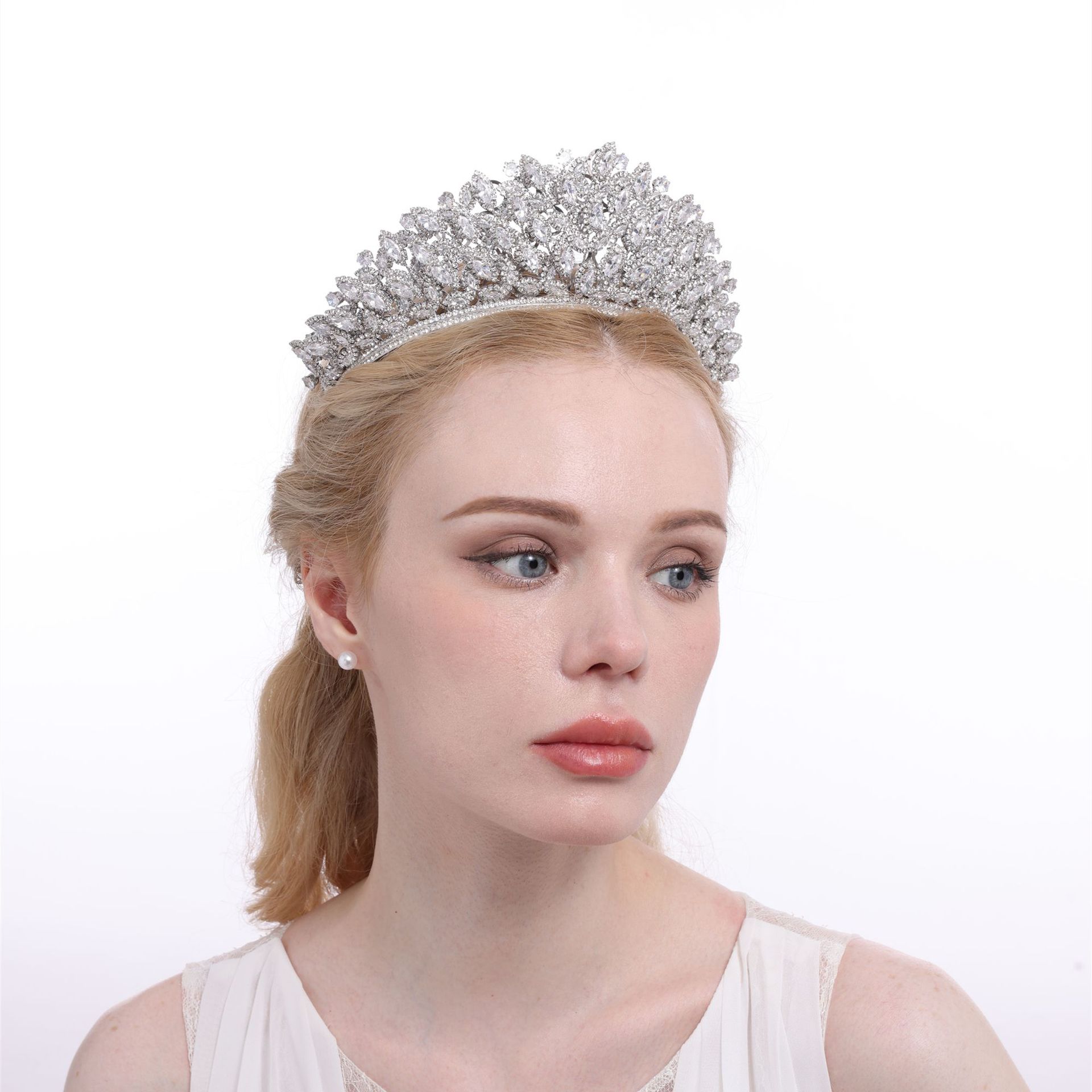 Luxury Cubic Zircon Wedding Crown Geometric Rhinestone Crystal Diadem Queen Crowns Princess